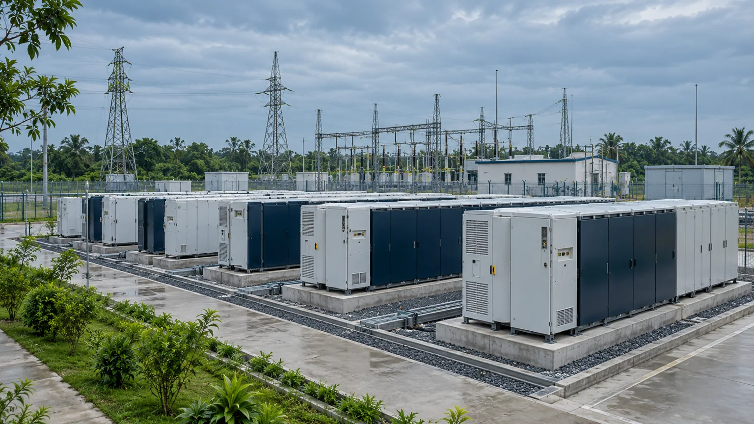 Illustrative engineered outdoor battery storage installation