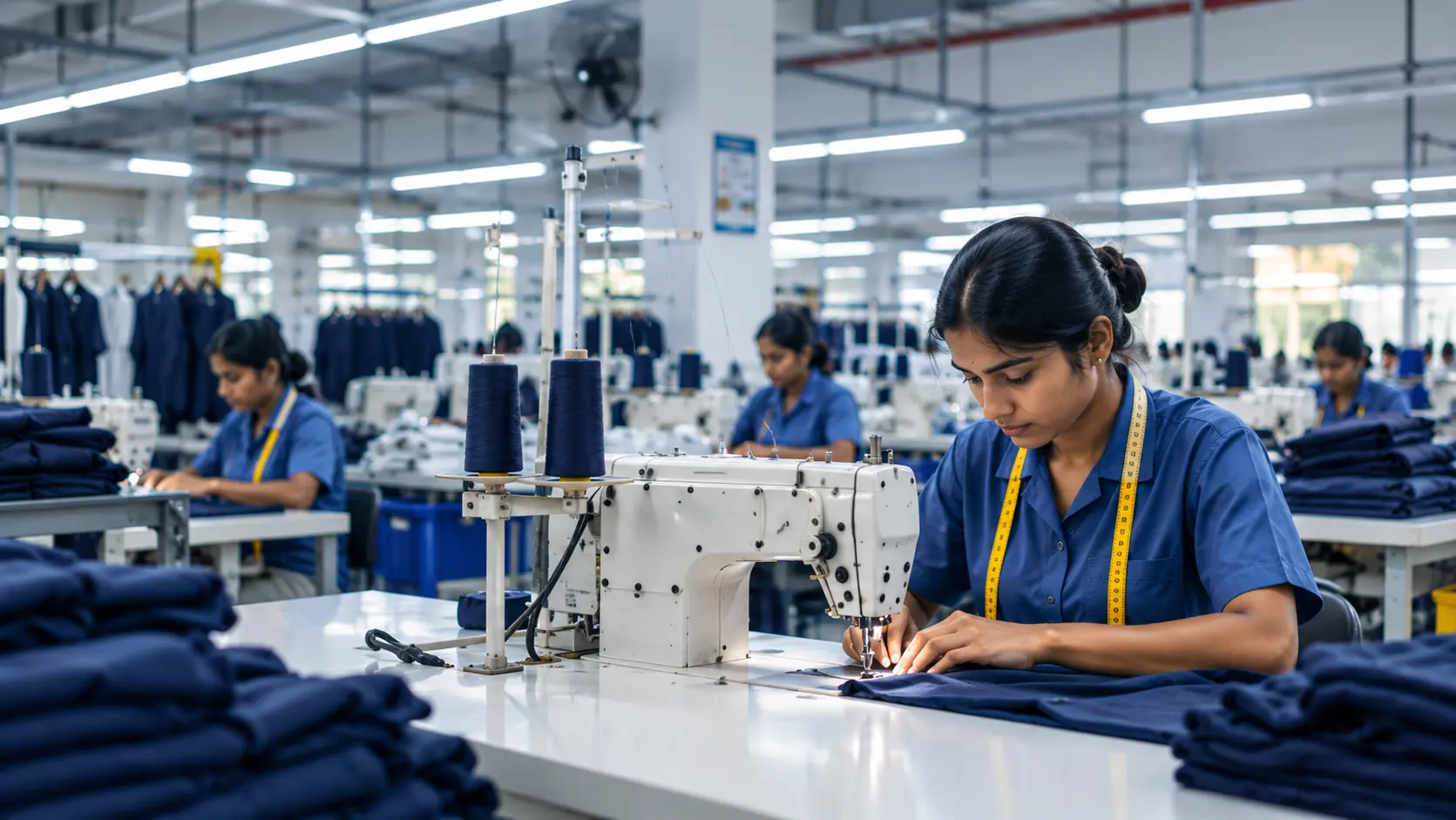 Illustrative garment manufacturing floor in Bangladesh