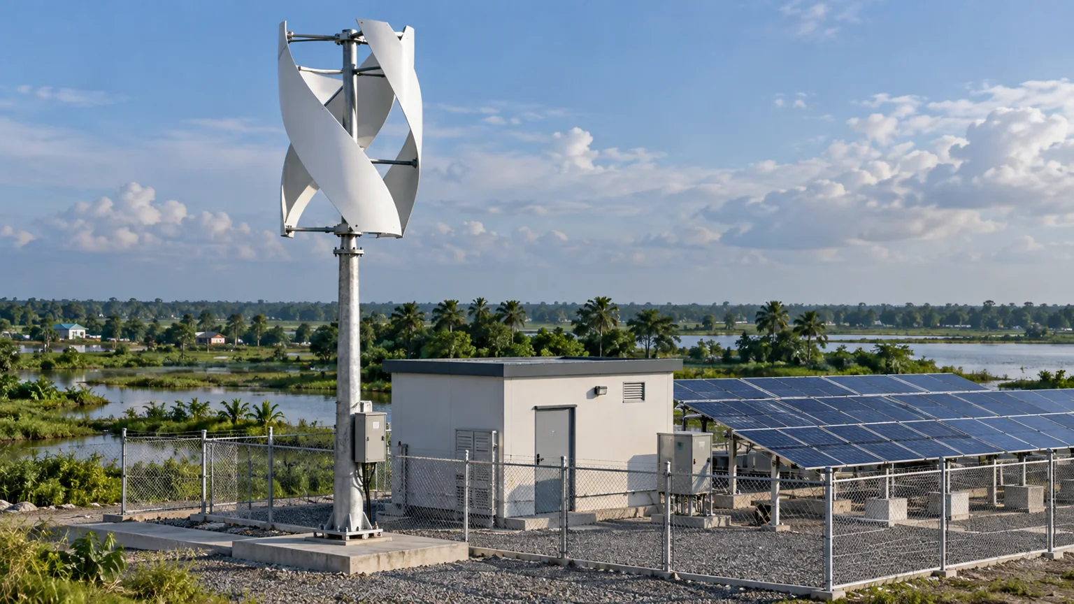 Illustrative vertical-axis micro wind and solar installation