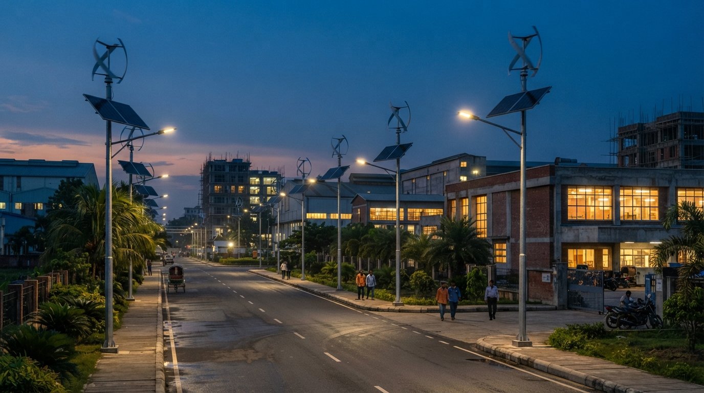 Illustrative campus lighting, digital display and solar security installation