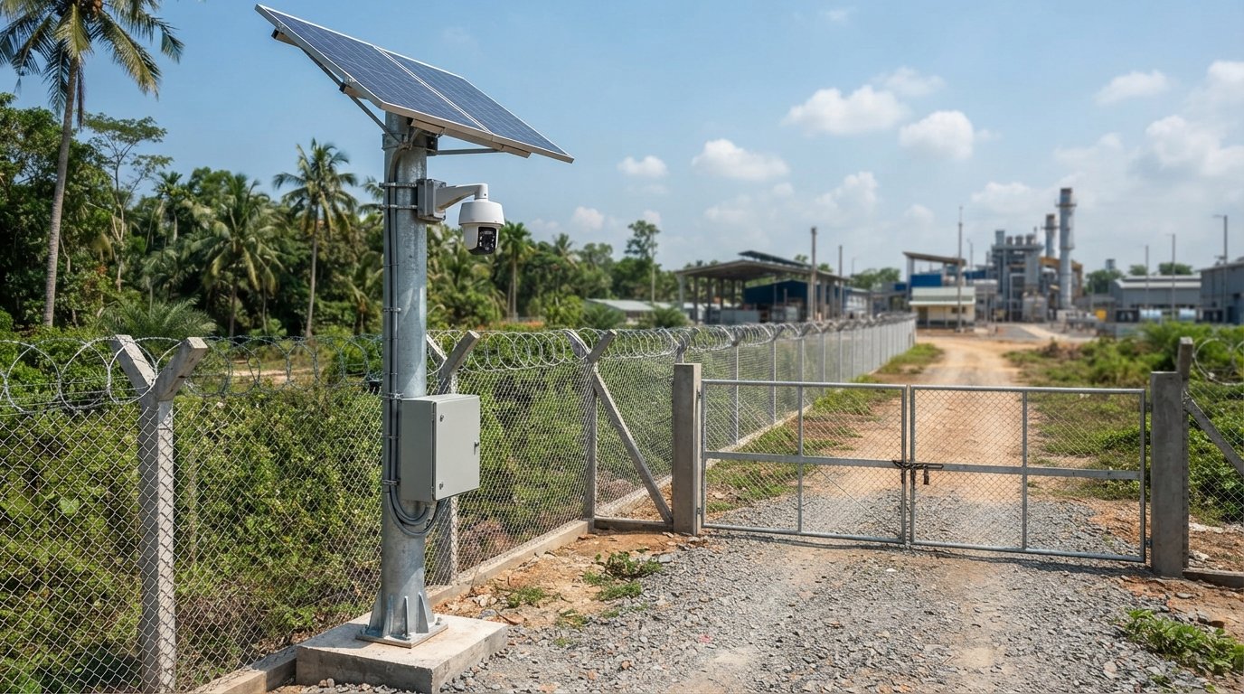 Illustrative campus lighting, digital display and solar security installation