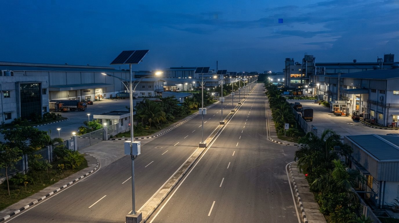 Illustrative campus lighting, digital display and solar security installation