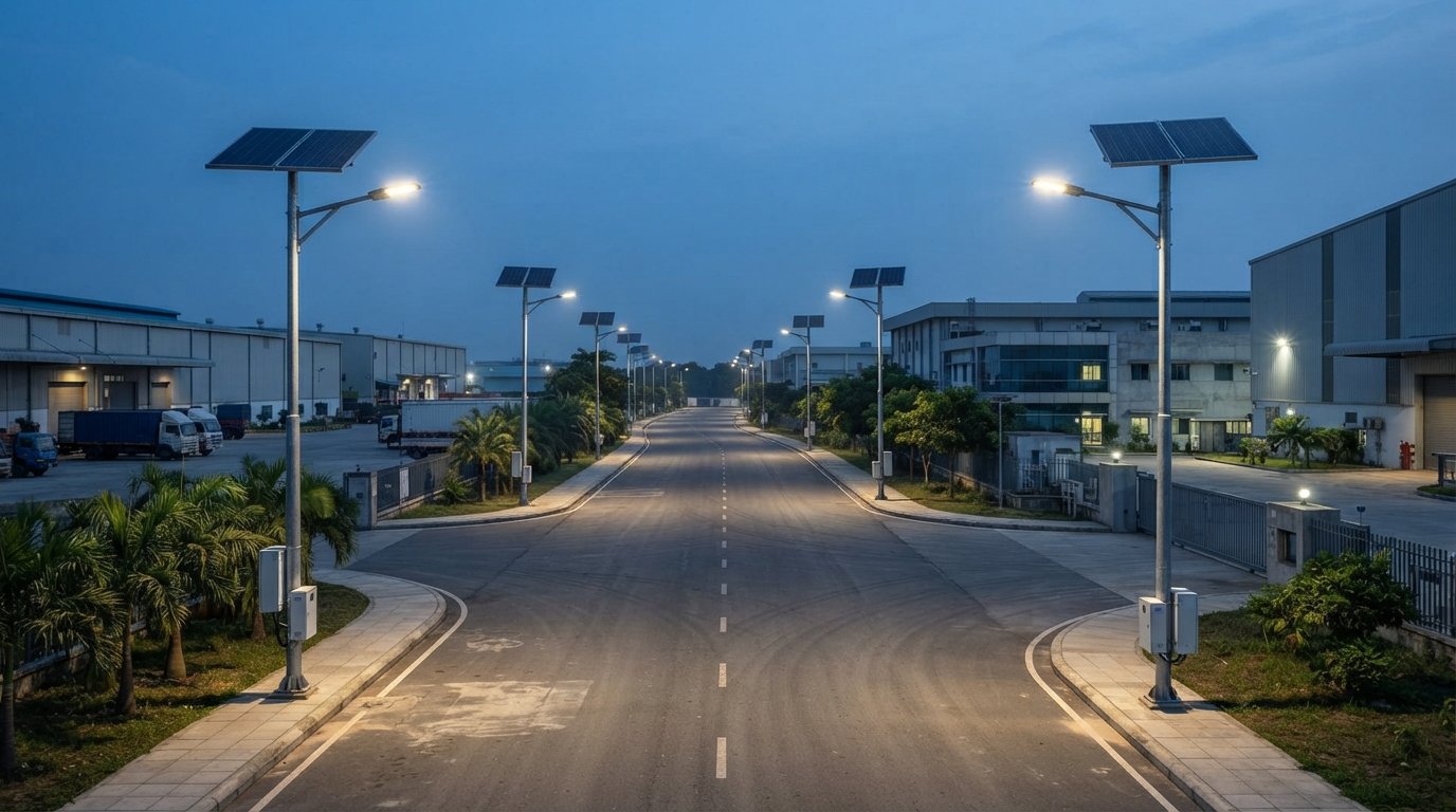 Illustrative campus lighting, digital display and solar security installation